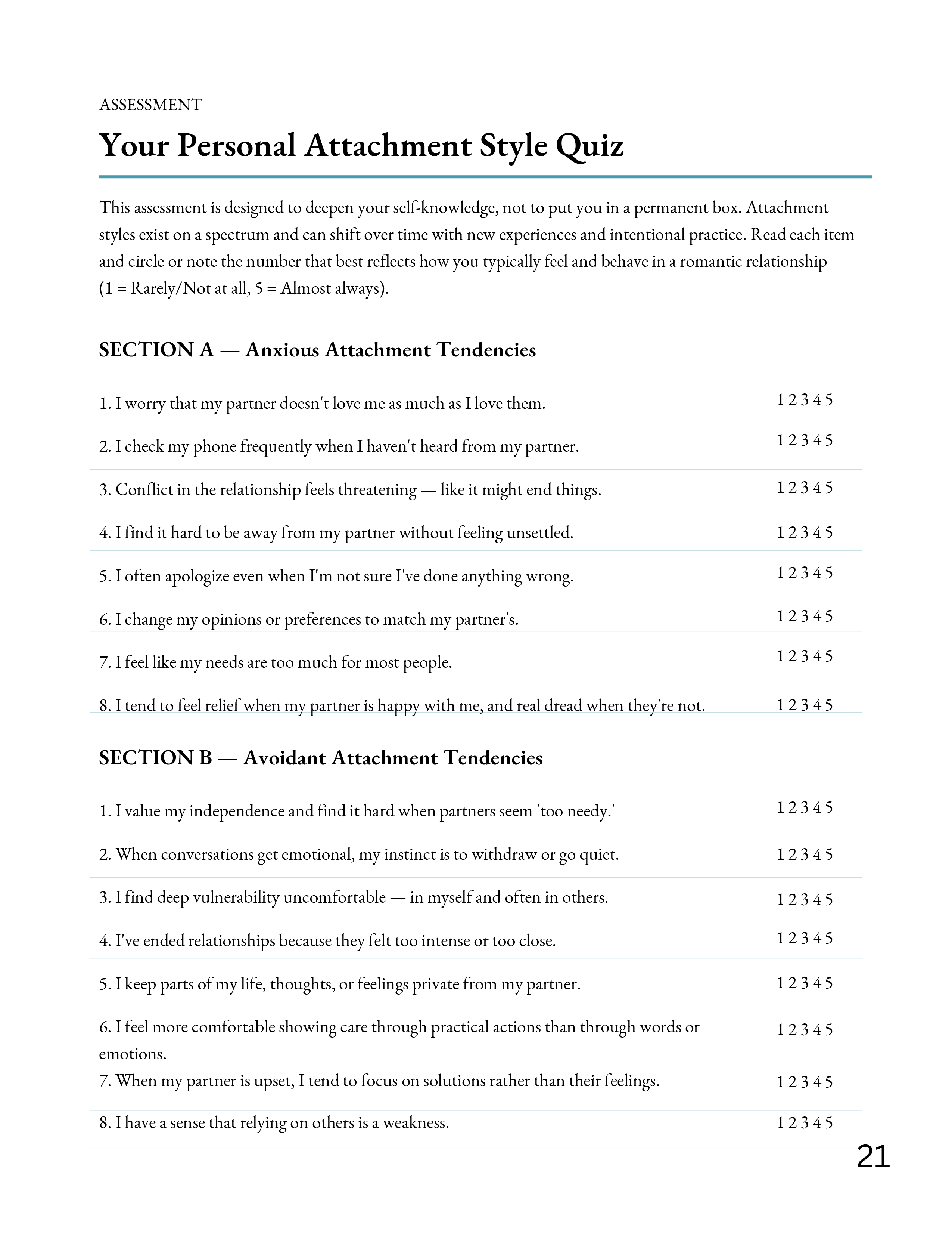 Secure Attachment Blueprint Page 21
The Attachment Style Quiz Section A
